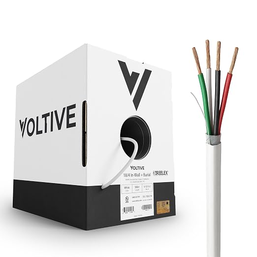 Voltive 18/4 Low Voltage Wire, in-Wall CL3 & Direct Burial, White, 500ft - 18AWG, 4 Conductors, Stranded Bare Copper, UL Listed - V-1213-2