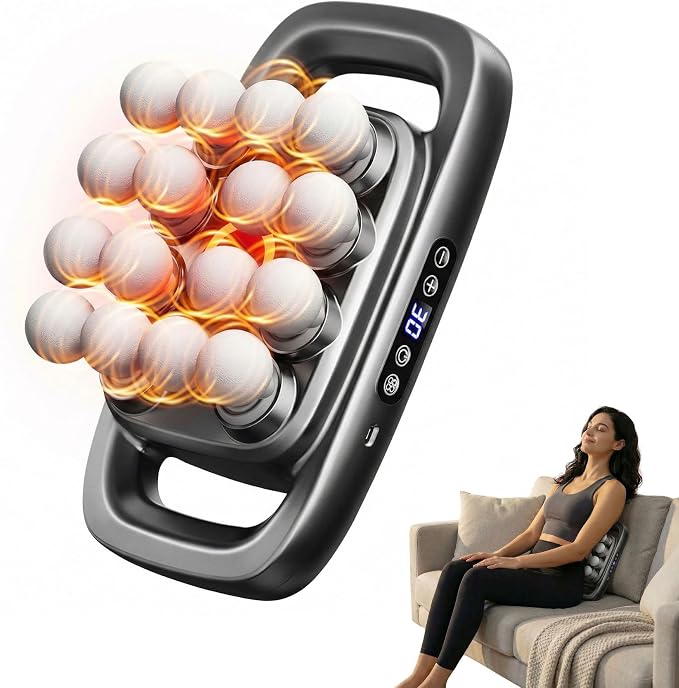 KS SHOP® 16 Head Back Massager Deep Tissue | 9 Modes & 9 Levels (81 Combinations) | 35mm Amplitude 50KG Thrust | Quiet 45dB | Type-C Rechargeable Body Massage Gun for Full Body Relief