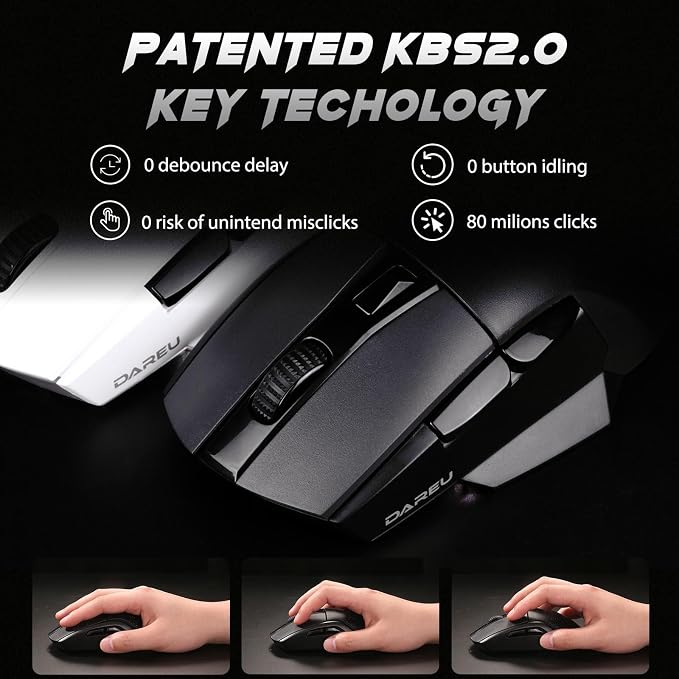 DAREU A955 Lightweight Wireless Gaming Mouse with RGB Charging Dock: Tri-Mode 2.4G/USB-C/BT Mouse Up to 12K DPI Optical Sensor -KBS II Buttons Fully Programmable- 120 Hr Battery