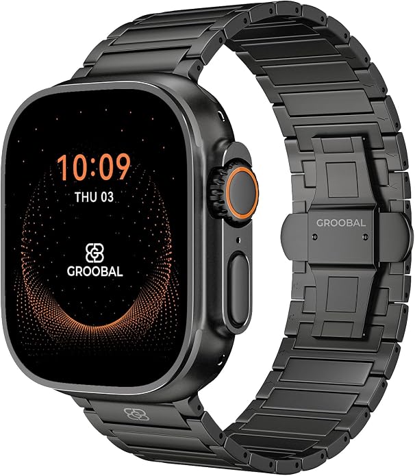 Titanium Band Compatible with Apple Watch Ultra 3/2/1 49mm Band for Men & Series 11/10 46mm, Grade 5 Titanium with DLC Coating for Ultra 3 Watch Band, Easy-Adjust Metal Band & Butterfly Clasp