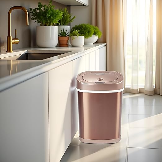 15L Stainless Steel Smart Trash Can with Infrared Motion Sensor | Touchless 0.3s Fast Open & Auto-Close | Long-Lasting Battery Life (Champagne Gold)