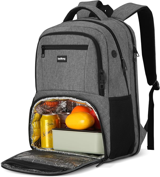 kadilong 17.3 Inch Insulated Backpacks with Cooler&Laptop Compartment,Travel Backpack with Lunch Box Bookbag for Work,Sturdy College Computer Backpack for Men Women Mochilas Lonchera para Hombre
