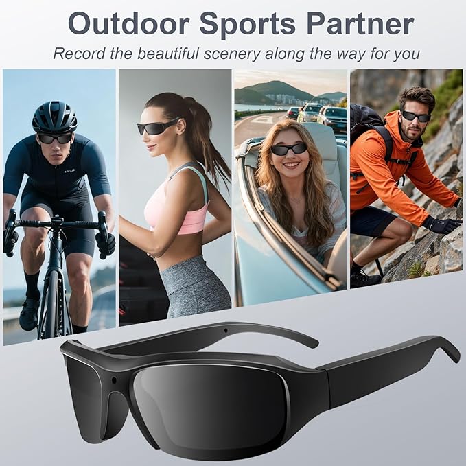 Camera Sunglasses Sports Action Smart Glasses Cam 1080P Video Camera Glasses UV Protection Polarized Lens Support Photos/Videos Recording mit 32GB Micro SD Card & Card Reader for Outdoor Activities