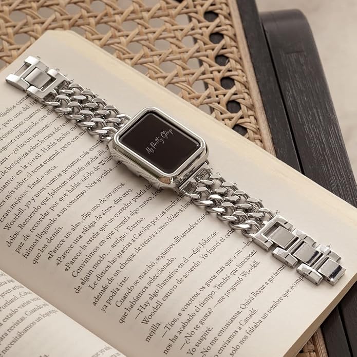My Pretty Strap - Compatible Apple Watch Band Strap, Stainless Steel Fashion iWatch Replacement Strap- Easy Resizing, No Tool Needed, Fits Most Wrists- Compatible with Series 1-11, SE and Ultra