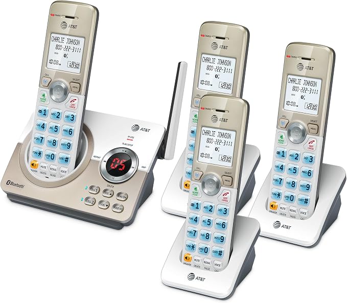 AT&T DECT 6.0 Cordless Phone, 4-Handset – Smart Call Blocker, Bluetooth Connect to Cell, Answering Machine, 1.8" Backlit Display | DL72419