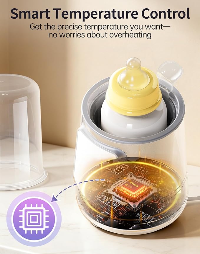 12 in 1 Fast Baby Bottle Warmer with Even Heating No Hot Spots, Night Mode, Sterili-zing,Constant Temp Milk Warmer for Breastmilk & Formula, Fits All Bottles Lt-Gray