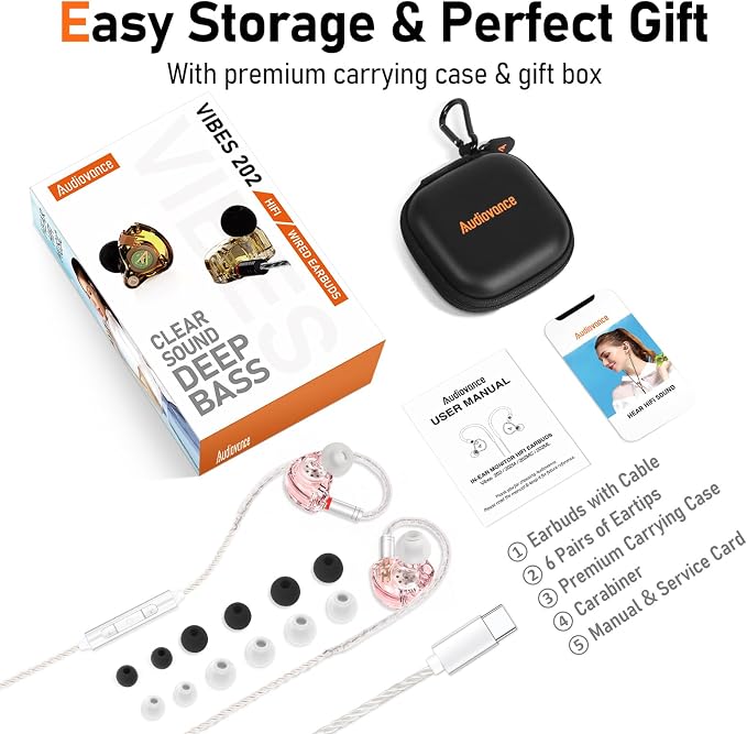 Vibes 202MC USB-C Wired Earbuds - USBC HiFi in Ear Headphones for iPhone 17/16/15 - Noise Isolating Ear Buds w/ Mic - Clear Sound, Deep Bass & Comfort-Fit Earphones - Silver Plated Cord, Carrying Case
