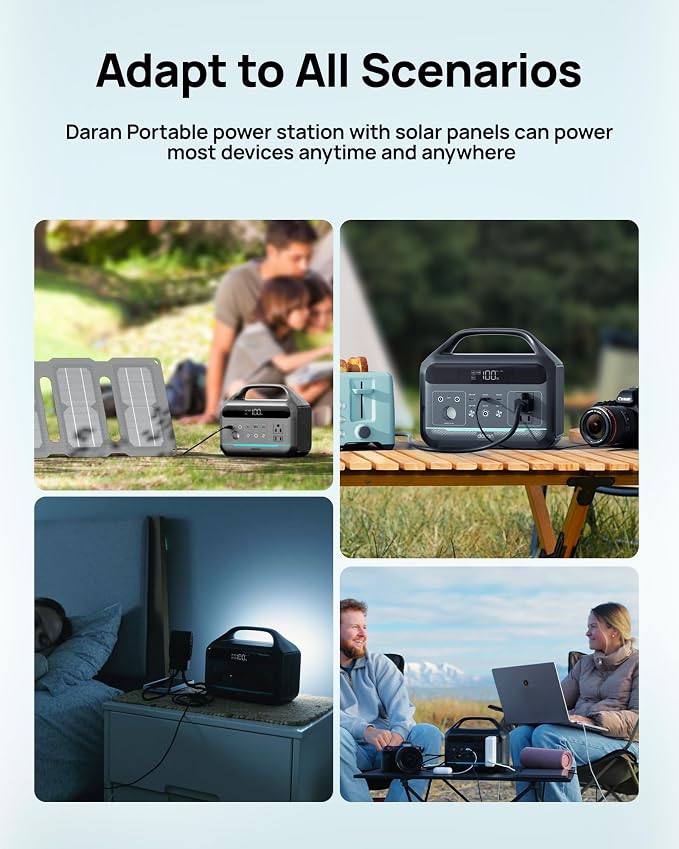 DARAN Portable Power Station 300W (600W Peak), 192Wh LiFePO4 Battery Solar Generator with 60W PD Fast Charge, 5.84lbs Lightweight Backup Battery for Outdoor Camping, CPAP, RV (Solar Panel Optional)