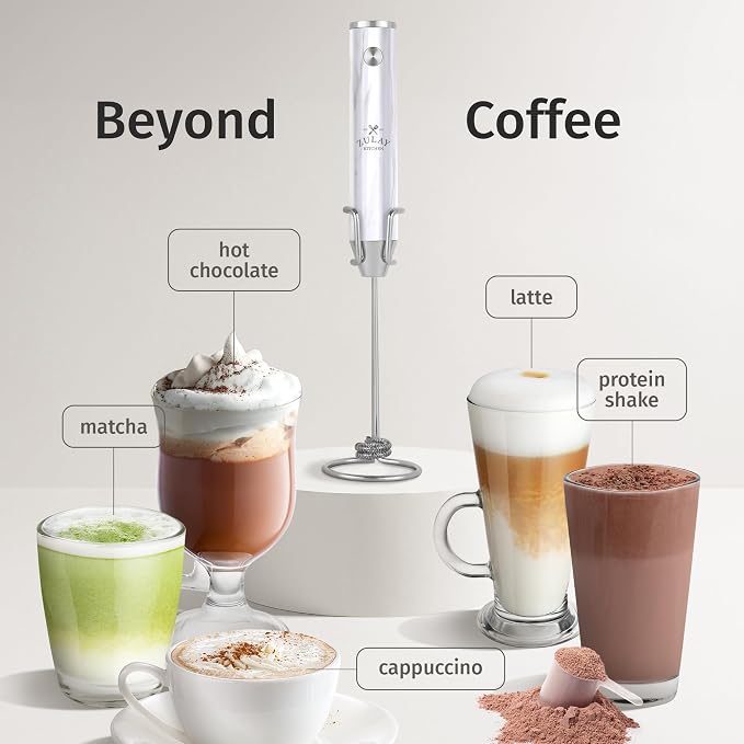 Zulay Kitchen Rechargeable Milk Frother Handheld - Frother Wand, Drink Mixer, Electric Whisk Frother, for Cappuccinos, Matcha & Protein Powder - Lux 4 Whisk 2 Speed Waterproof 2000mAh White Marble