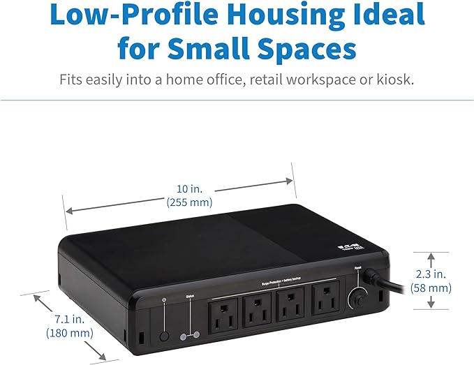 Tripp Lite 600VA UPS Desktop Battery Backup and Surge Protector, 300W, 4 Outlets, Home & Office UPS, Small Form Factor, Wall Mounting Option, 5ft Cord, 3-Year Warranty (BC600R)