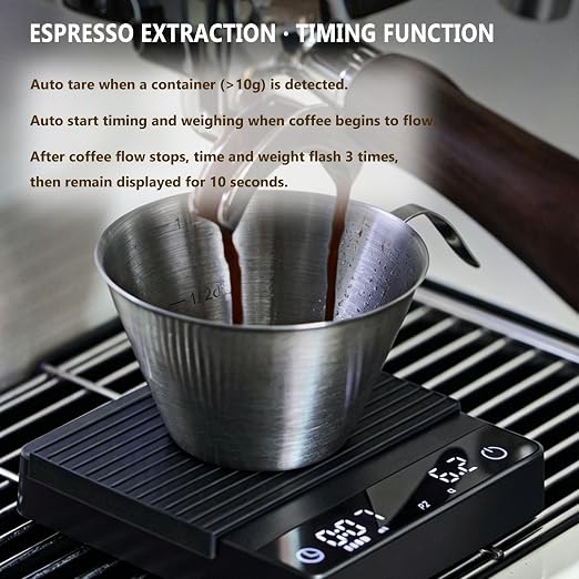 Mini Coffee Scale with Auto Timer, Rechargeable Espresso Scale 2kg/0.1g High Precision, Auto Timer & Gravity Sensing, Digital Kitchen Scale for Pour-Over Coffee, Portable with USB-C (Black)