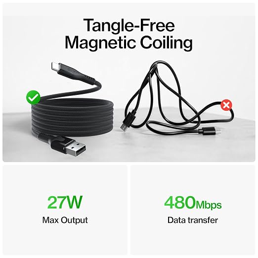 Statik MagStack USB to USB C Cable, Clutter-Free Magnetic Charging Cable, A to Type C Charger Fast Charging Phone Charger Cord, Compatible with iPhone, iPad & Android, 27W 6FT, 3-Pack
