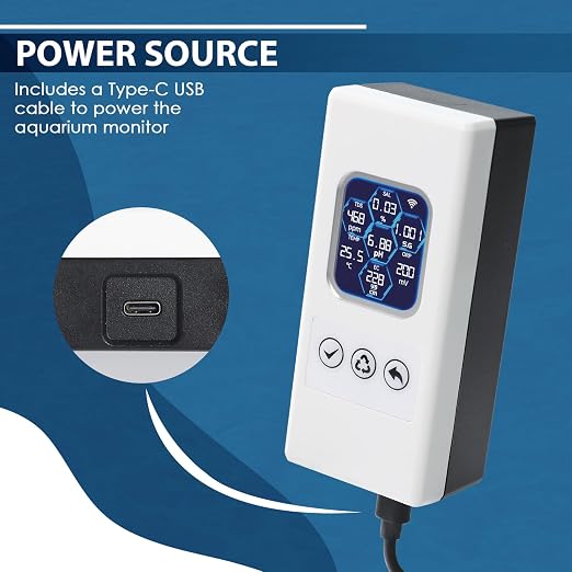 7 in 1 Smart Water Quality Tester, Wireless WiFi Water Monitor Measures pH/ORP/TDS/EC/Salinity/SG/TEMP, Water Quality Meter with App Connection Real-Time Alerts for Aquarium, Saltwater Fish Tank, etc.