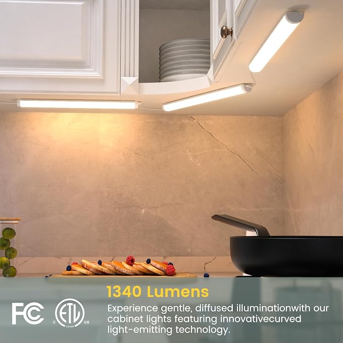 Under Cabinet Led Light Plug in, 6 PCS 12” Under Cabinet Lighting, 5 Color Temprature Bright Led, App Control and Dimmable 1340 Lm, Under Counter Lights for Kitchen,Cabinet, Counter,Workbench, Desk