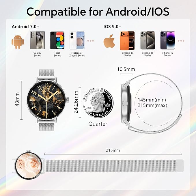 Yoever Smart Watches for Men Women,1.57" HD 43mm Fitness Tracker Answer/Make Call, Heart Rate/Sleep/SpO2, Round Smart Watch for iPhone/Samsung/Android,IP68 Waterproof,110+ Sport Mode-Silver