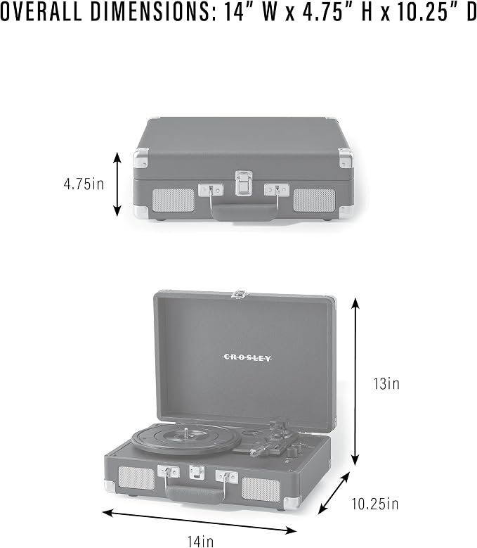Crosley CR8005F-SI Cruiser Plus Vintage 3-Speed Bluetooth in/Out Suitcase Vinyl Record Player Turntable with Built-in Speakers, Silver