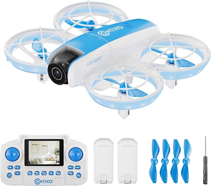 Contixo F15 Astro Mini Drone with 2.4" Screen Remote – 720P HD Dual Camera, Live Video Display, Optical Flow Hover, One-Key Takeoff/Landing, 360° Stunts, 2 Batteries, Beginner Drone for Kids & Adults