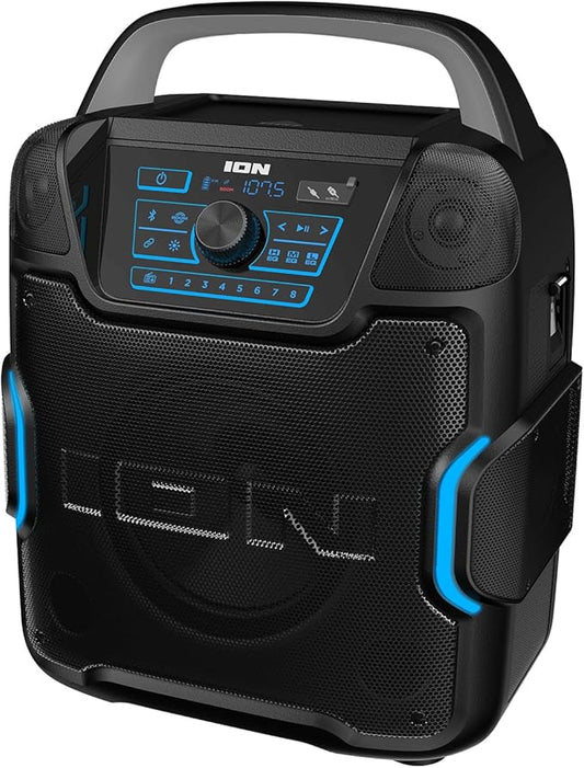 ION Sport 320-200 Watt Outdoor Bluetooth Party Speaker with Rechargeable Battery, FM Radio, Lights, USB Charging, App, Omni-Directional Sound