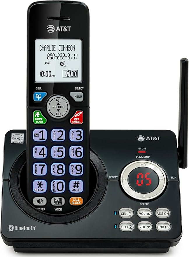 AT&T DECT 6.0 Cordless Phone – Smart Call Blocker, Bluetooth Connect to Cell, Caller ID Announce, Answering Machine, Big Buttons | DL72179