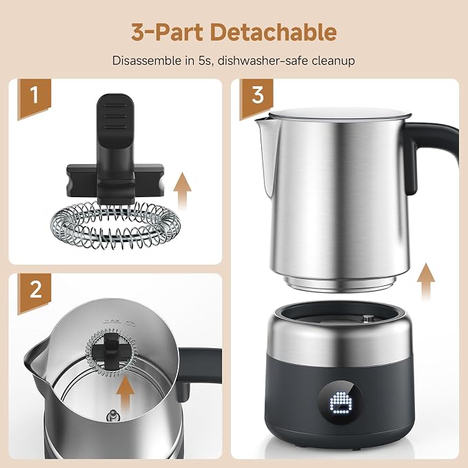 AMZCHEF 8-in-1 Electric Milk Frother and Steamer 600W, 17oz Large Split Stainless Steel Pitcher, Automatic Hot and Cold Foam Maker with LED Display, Milk Warmer for Lattes, Cappuccinos, Macchiato