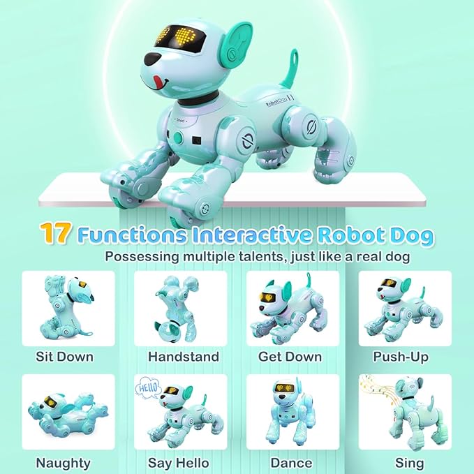 VATOS Rechargeable Robot Dog for Kids, Remote Control Robotic Dog with Programmable, 17 Interactive Functions & Volume Adjustable, Singing Dancing Robot Dog Toy Gift for Kids 3-8 Years Old, Blue