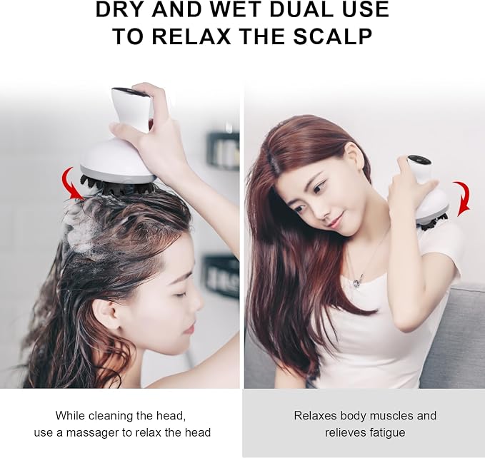 Electric Cordless Hair Scalp Massager for Hair Growth, Handheld Hair Kneading Scrubber with Red Light, Deep Clean Scalp Scrubber, Portable Head Scratcher for Stress Relax, Gifts for Parents