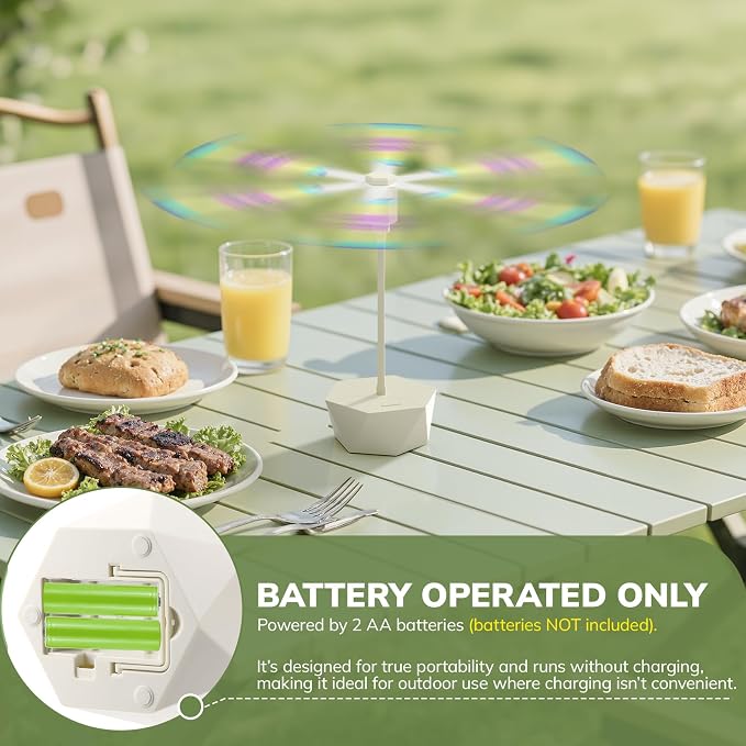 Grete Gotye Portable Battery Powered Fly Fans for Tables Up to 15 Hours Working Time, 6-Pack Indoor Outdoor Food Fan with Flexible Goose-Neck Blades for Home Restaurant Party Picnic Patio BBQ, Beige