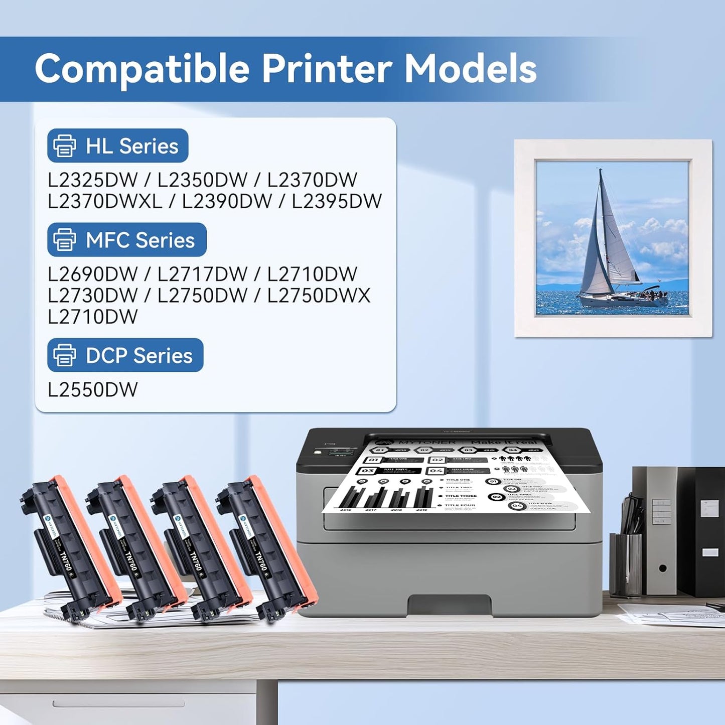 MYTONER Compatible Toner Cartridge Replacement for Brother TN760 TN-760 TN730/760 TN-730 High Yield MFC-L2690DW 2717DW MFC-L2750DW HL-L2350DW MFC-L2710DW HL-L2395DW Printer Black, 4Pack