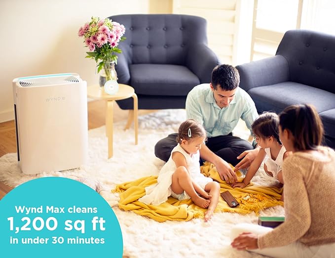 Wynd Max Home Air Purifier (Consumer Version) - App and Alexa Enabled, Smart Purification - HEPA Filter - For Home, Office, Large Spaces - 1200 sqft | Wildfire, smoke, dander, dust, odor