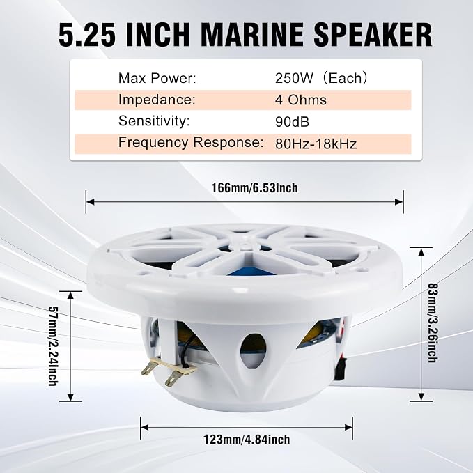 STUDIOFINIX 5.25 Inch 500W Marine Speakers with LED Lights -2 Way Weather Resistant Boat Speakers Perfect for Boats, ATVs, UTVs （Pair,White）