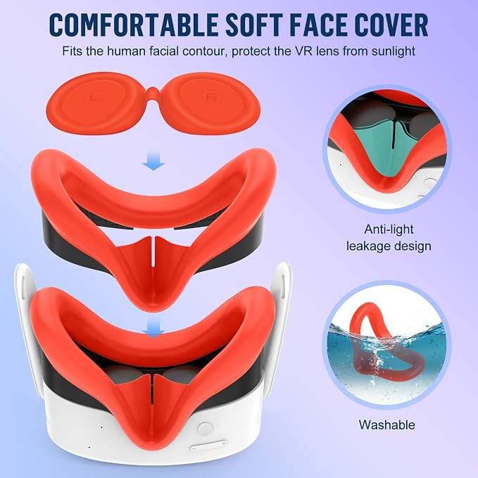 Silicone Cover Set Compatible with Meta/Oculus Quest 3s Accessories, Silicone Face Cover, Controller Grip Cover, Camera Lens Protector, VR Shell Cover, Protective Lens Cover, Not Fit Quest 3
