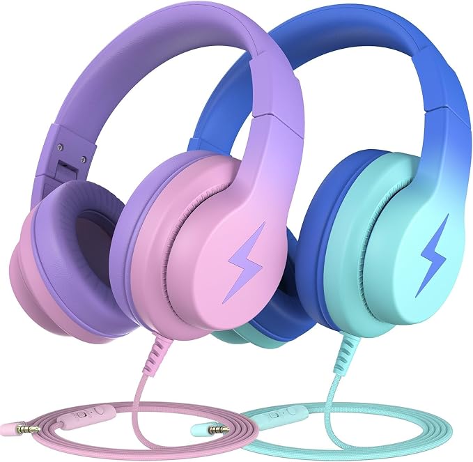 Candy Bila Kids Headphones, Wired Headphones for Kids Over Ear with Microphone, 85/94dB Volume Headphones for Girls Boys, Foldable Headphones for Learning & Entertainment