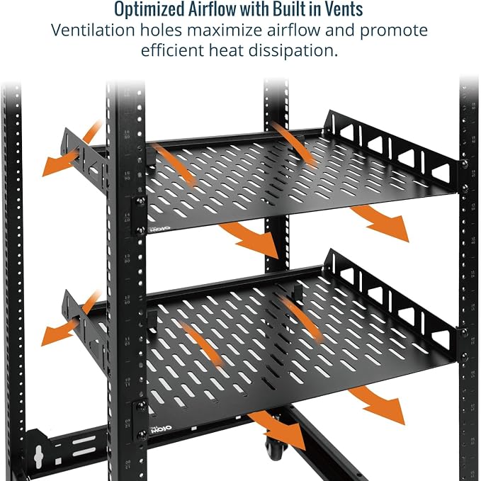 Tecmojo 1U Rack Shelf,19 inch Rack Shelf 10 inch Depth,Rack Mount Shelf with Anti-Slip Stops,Server Rack Shelf and Network Shelf for 19 in Equipments, 55lbs Capacity of Vented 1U Shelf,No Lip(2 Pack)