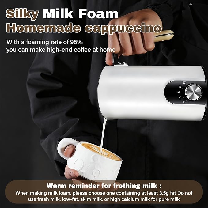 2026 Upgraded Milk Frother and Steamer, 19.9 OZ Detachable Milk Frother for Coffee with Temperature Display, 5 in 1 Large Capacity Automatic Warm and Cold Foam Maker for Coffee, Latte, Cappuccino