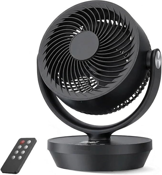 PNTCK Air Circulator Fan for Bedroom, Quiet Oscillating Table Fan with 4 Speeds, Remote Control, 90° Oscillation, 12H Timer