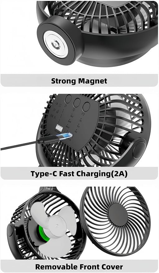 2-Pack Magnetic Cruise Approved Fan with LED Display, 12000mAH Battery Operated Fan with Magnet, Timer, Lighting, Fits for Cruise Ship Cabin, Sleeping, Camping, Travel & Cruise Essentials 2026