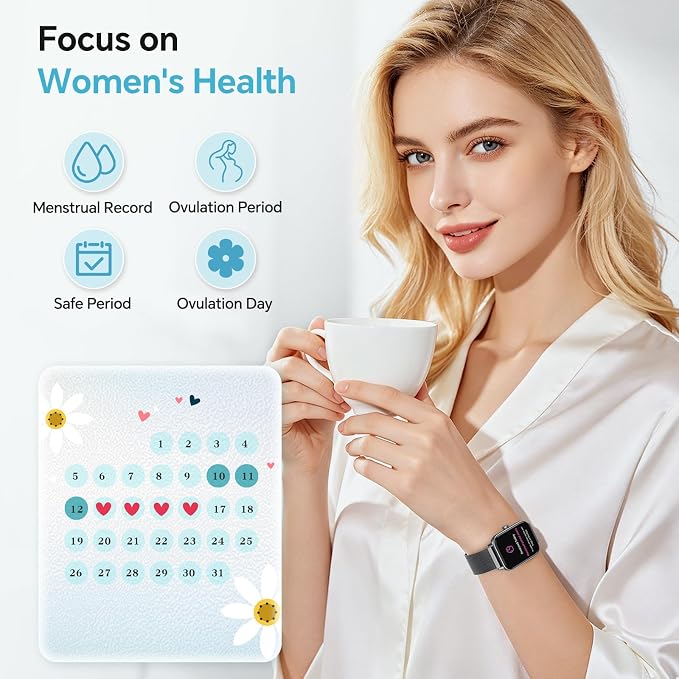 Smart Watch for Women Men (Android/iPhones), Health & Fitness Tracker Watch | Fitness Watch with SpO2/Heart Rate Monitor, Sleep Tracker, 1.85" Smart Watch with Bluetooth Calls/Messages, 3ATM waterproof