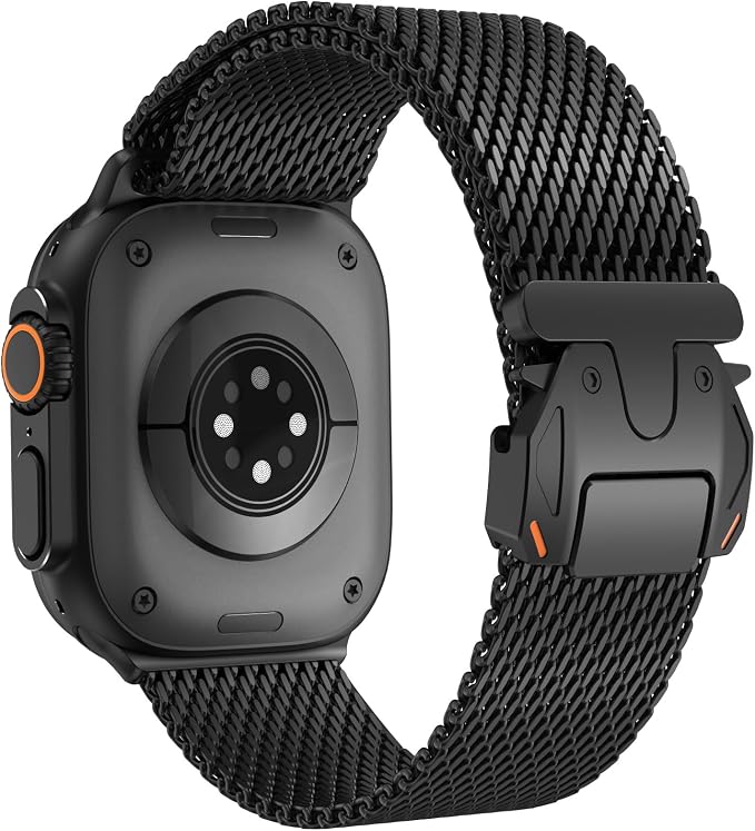 FULLIFE Milanese Mesh Loop for Apple Watch Band Apple Watch Ultra 3/2/1 Band 49mm 46mm 45mm 44mm Men Women, Stainless Steel Metal Band Parachute-style Buckle for iWatch Series 11 10 9 8 7 6 SE3 5 4 3