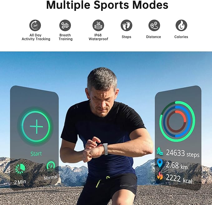 Health Fitness Tracker, Smart Watch with 24/7 Heart Rate and Blood Oxy-gen Monitor, Sleep Tracker with IP68 Waterproof, Activity Tracker Pedometer Step Counter for Women Men