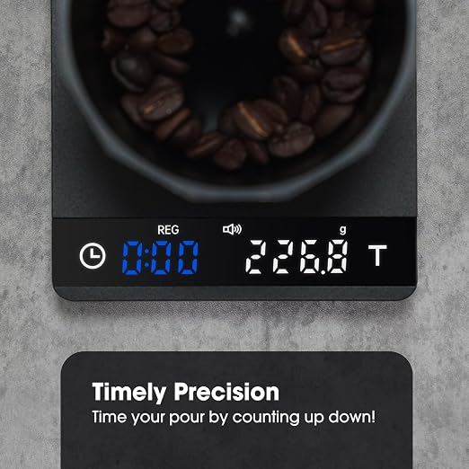 Metal Coffee Scale with Timer, Espresso Scale with Auto Timing, 3 Mode for Espresso Machine and Pour-Over, 2kg/0.1g High Precision Scale, Aluminum Body with LCD Display, Rechargeable