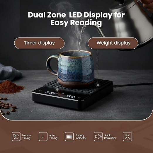 Coffee Scale with Timer 3kg/0.1g High Precision Digital Espresso Scale for Pour Over & Matcha, Food Scale for Kitchen Baking and Jewelry with Rechargeable Battery, Silicone Mat