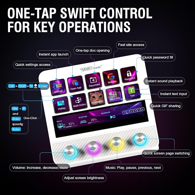 Macro Pad, Streaming Deck Stream Controller Soundboard Keypad, Programmable Keys USB Shortcut Keyboard for Gamer Streamer, Audio Mixer for OBS, YouTube, Office Desk Setup, PC, Mac