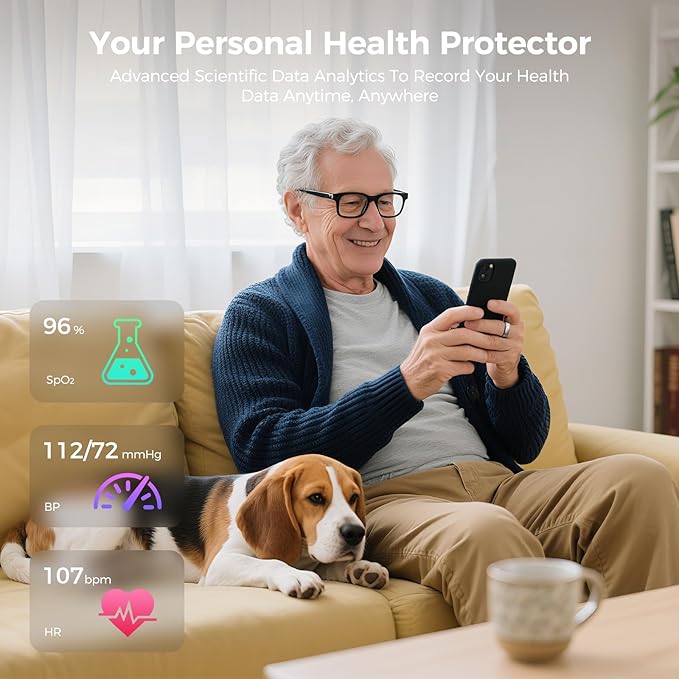 Smart Ring for Women & Men, Health Tracker Ring with Heart Rate, SpO2, Blood Pressure,Temperature, HRV & Stress , IP68 Waterproof Fitness Ring, Sleep Tracker for iPhone & Android (Rose Gold, 6#)