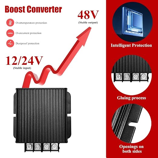 480W Dc-Dc 48V 10A Power Converter 12V/24V to 48V Step-Up Transformer - Shockproof and Dustproof/Providing Screwdriver - Used for Solar, Industrial, Electric Vehicle Chargers (Overload Protection)