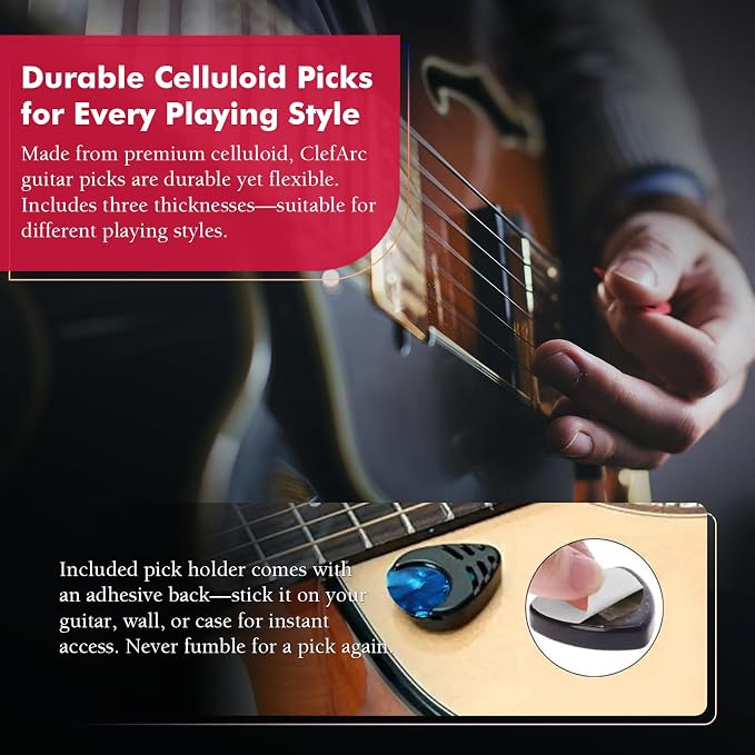 Black Guitar Wall Mount 4 Pack, Picks and Pick Holders, Black Walnut