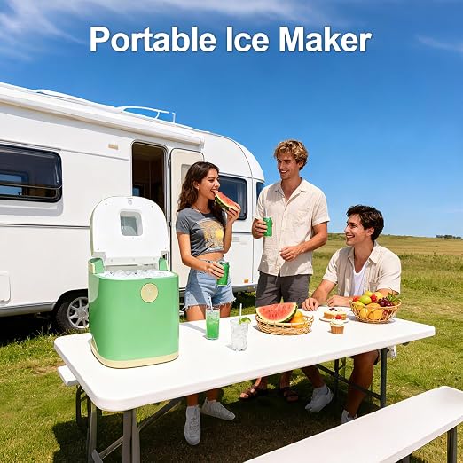 Countertop Ice Maker Machine, 9 Ice Cubes Ready in 5 Mins, 12V Ice Maker in Car, 30lbs in 24Hrs, 4 Sizes Ice Support, Portable Ice Maker with Basket and Scoop, for Car/Home/Kitchen/Camping/RV