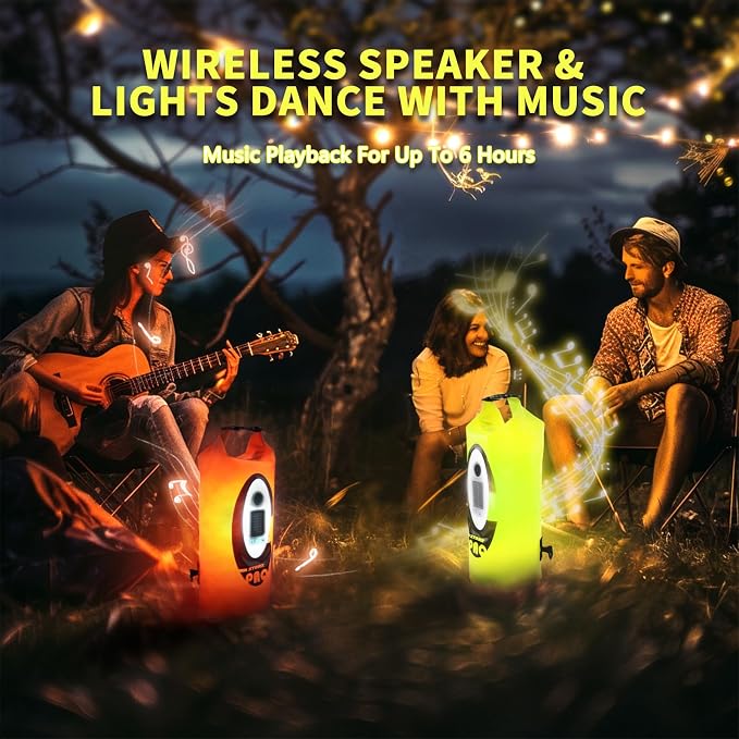 FELICON Waterproof Dry Bag Backpack with Bluetooth Speaker, 10L Roll Top Floating Sack, Solar & USB-C Powered Emergency Charger, RGB Light, Heavy Duty PVC for Kayaking Camping, Neon Yellow