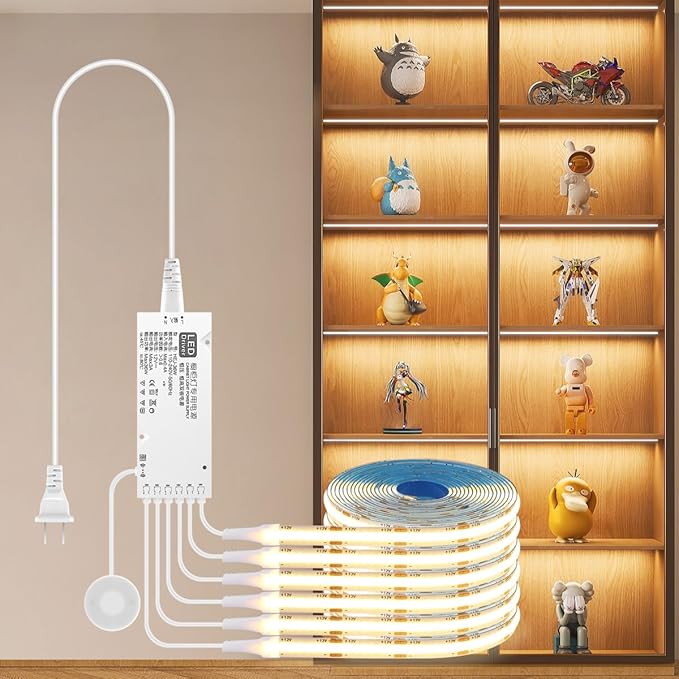 Cabinet Light COB LED Strip Lights 6-in-1 Dimmable Touch Control for Display Cabinets, Wardrobes, Kitchen, Wine Cabinets, Showcase & Shelf Lighting (Warm Light, 6.6ft)