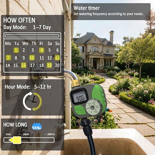 160Ft Drip Irrigation System for Garden with Water Timer, Main Water Hose ID 1/2inch 32Ft, 1/4in 131Ft, Sufficient Water Pressure, Irrigation Dripper Waterflow Evenly, Easy DIY Garden Watering System