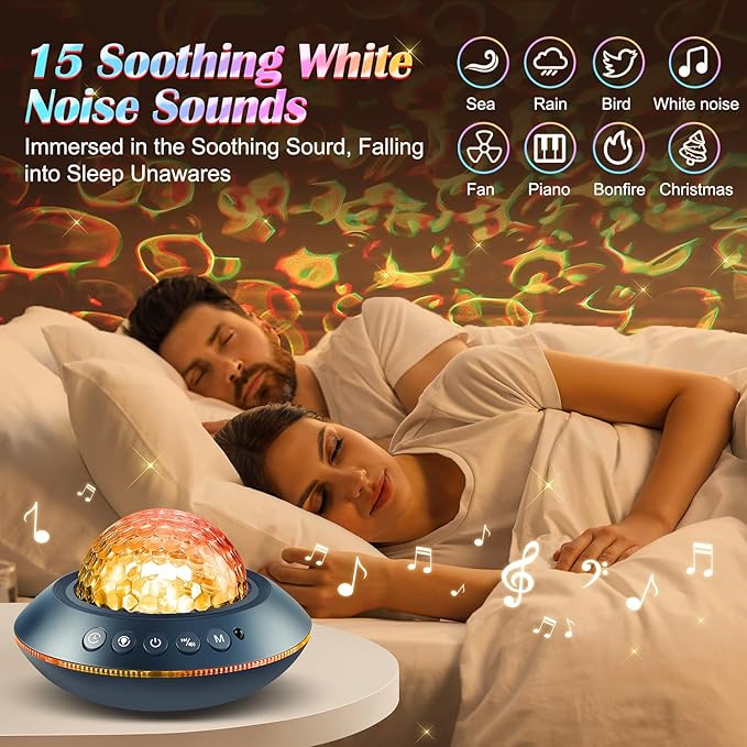 Galaxy Projector for Bedroom, White Noises & Bluetooth Night Light Projector,360° Full Coverage Ceiling Projector Galaxy Light Projector,Remote Timer Night Sky Projector Ocean Light Projector